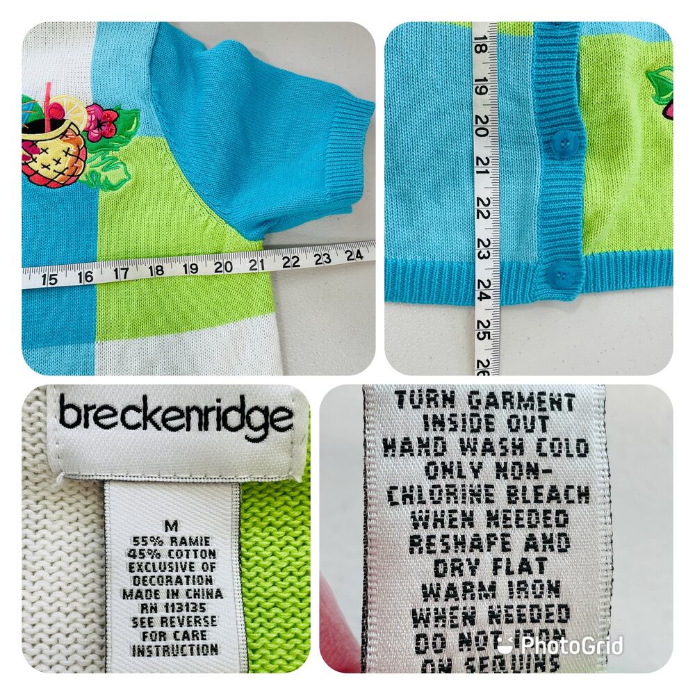 BRECKENRIDGE Blue Green White Tropical Drink Top & Cardigan Sweater Set S/M - Picture 7 of 12